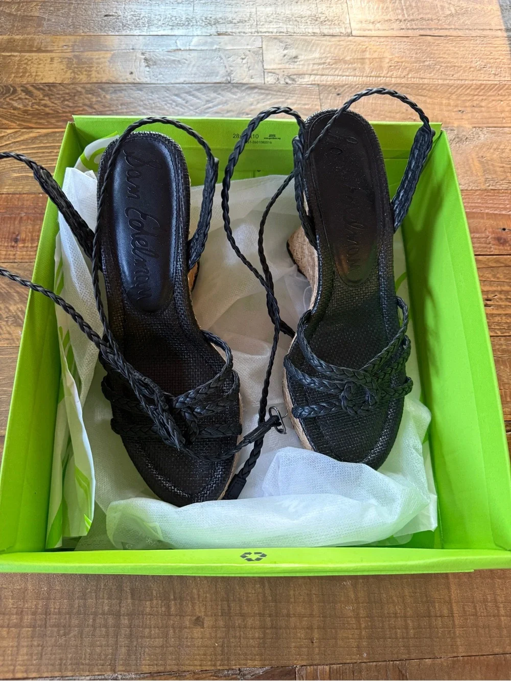 Sam Edelman Black Braided Wedge Sandals with Ankle Wrap